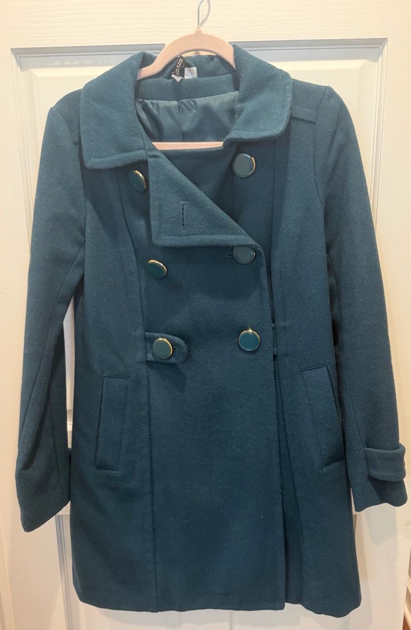 Women’s Size 6 Teal Double-Breasted Wool-Blend Pea Coat - photo 5