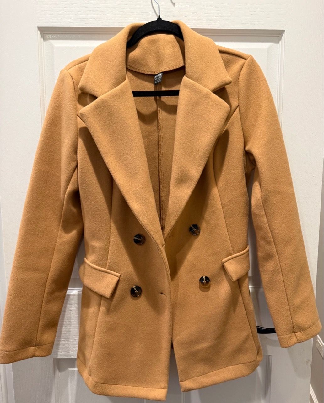 Women’s Size 6 Camel Double-Breasted Wool-Blend Pea Coat - photo 2