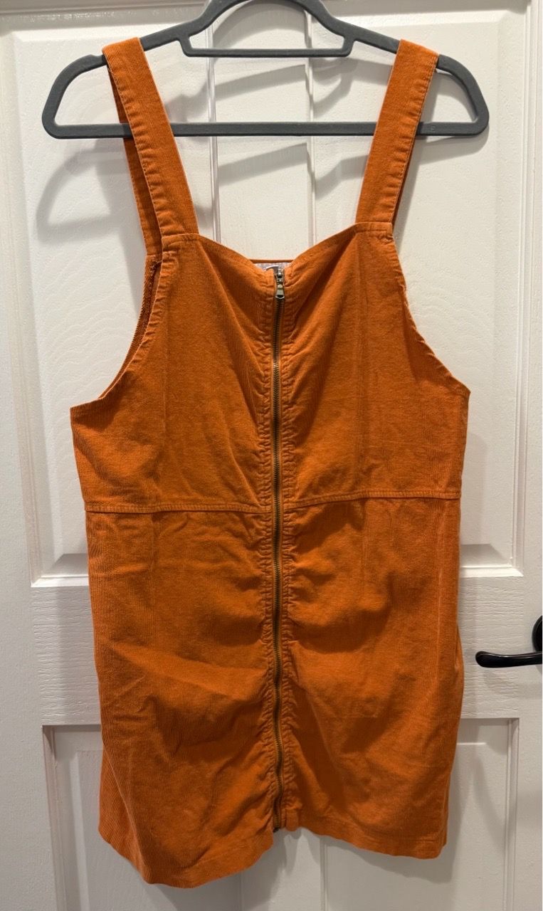Women’s Fall Size Large Burnt Orange Corduroy Zip-Front Dress