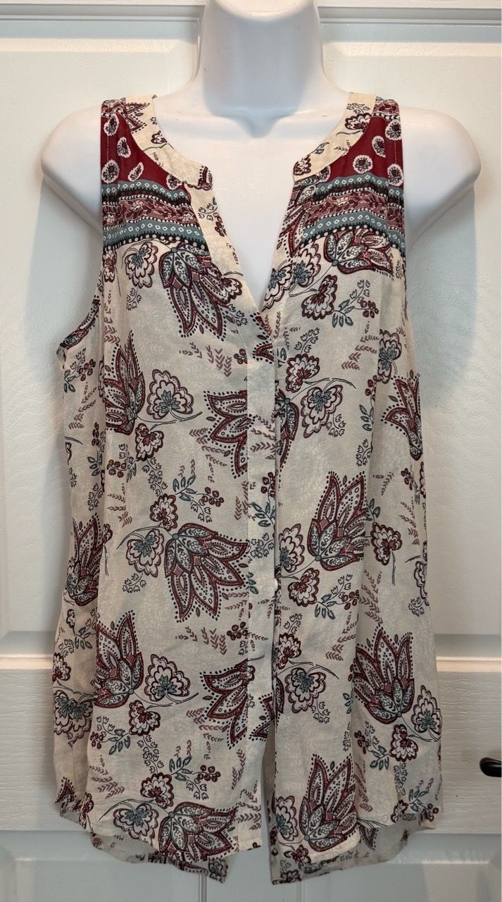 Sleeveless Paisley Floral Print Blouse