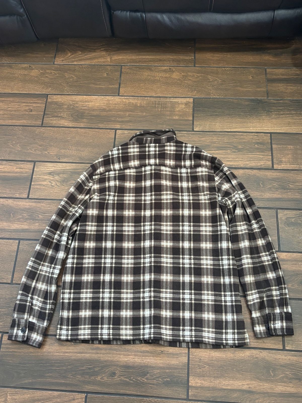 brown and black plaid button-up flannel shirt-jacket - photo 5