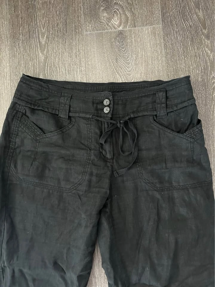 Black Linen Wide Leg Drawstring Pants - photo 2