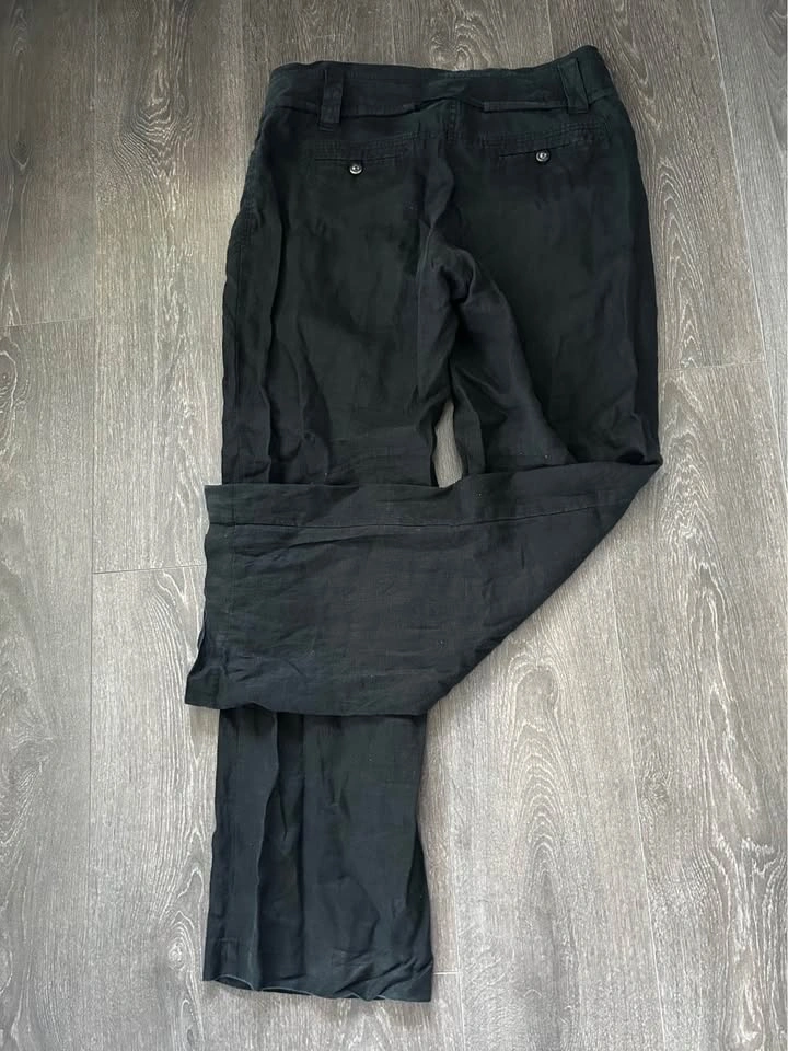 Black Linen Wide Leg Drawstring Pants - photo 3