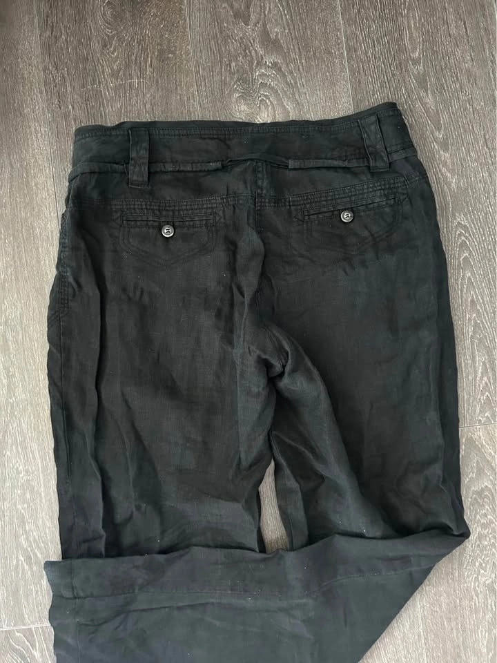 Black Linen Wide Leg Drawstring Pants - photo 4