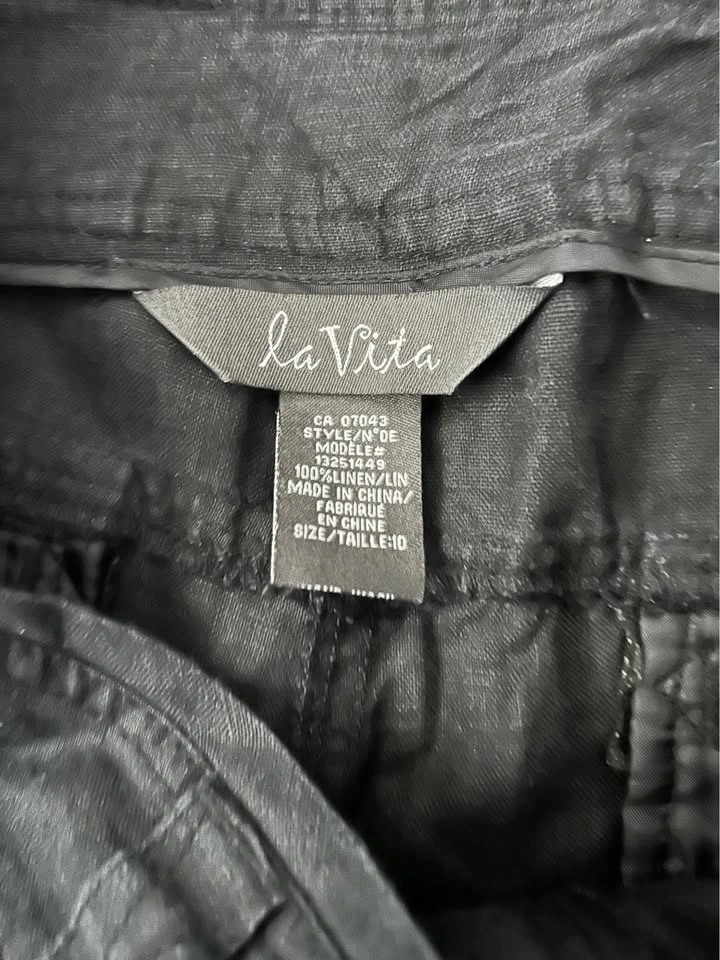 Black Linen Wide Leg Drawstring Pants - photo 5