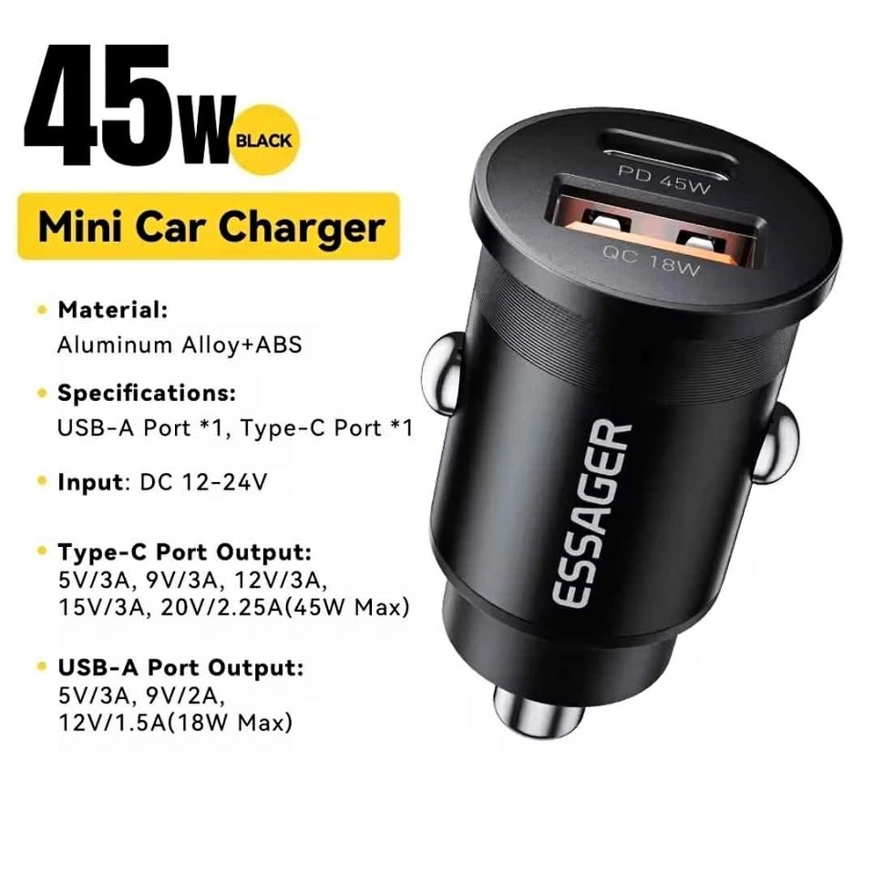 Essager 45W Mini Car Charger USB-A & Type-C