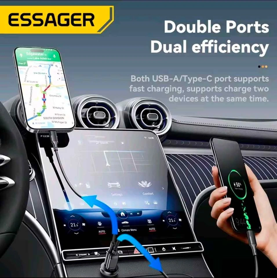 Essager 45W Mini Car Charger USB-A & Type-C - photo 3
