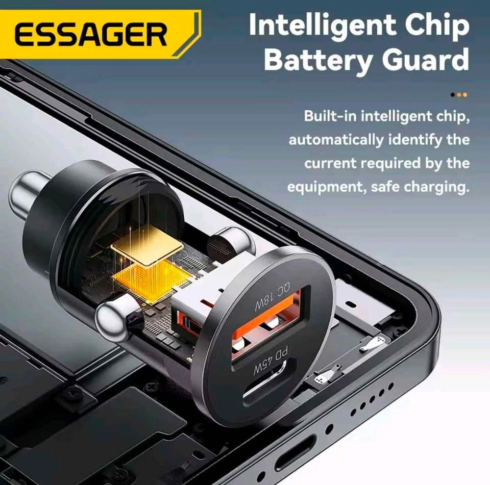 Essager 45W Mini Car Charger USB-A & Type-C - photo 5