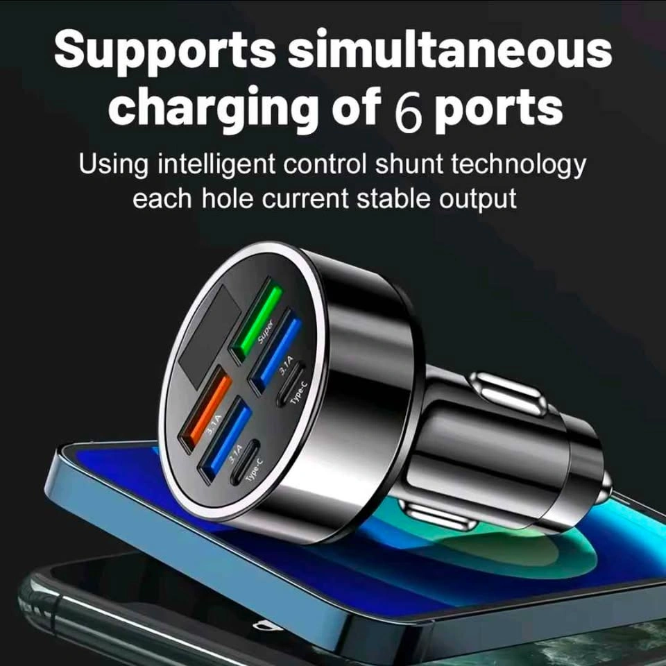 6-Port USB & Type-C Car Charger with LED Voltage Display - photo 4