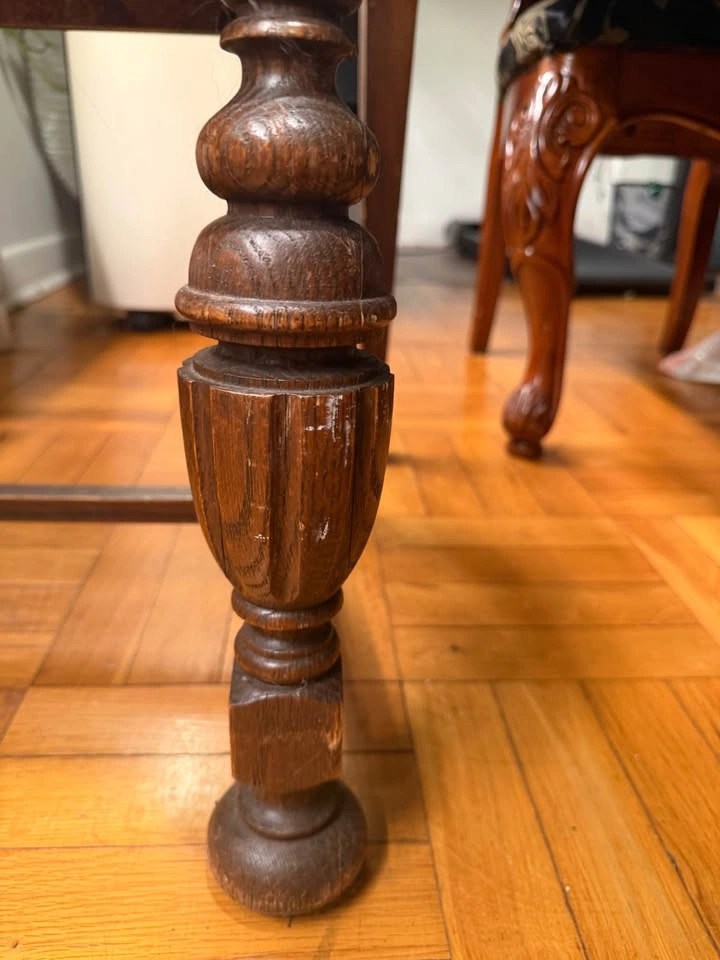 Antique Carved Wooden Dining Chair with Leather Seat - photo 2