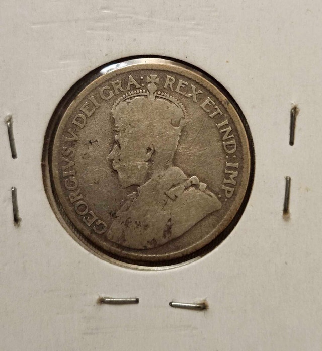 1920 Silver Canada 25 Cents George V Coin, F-12/G-8