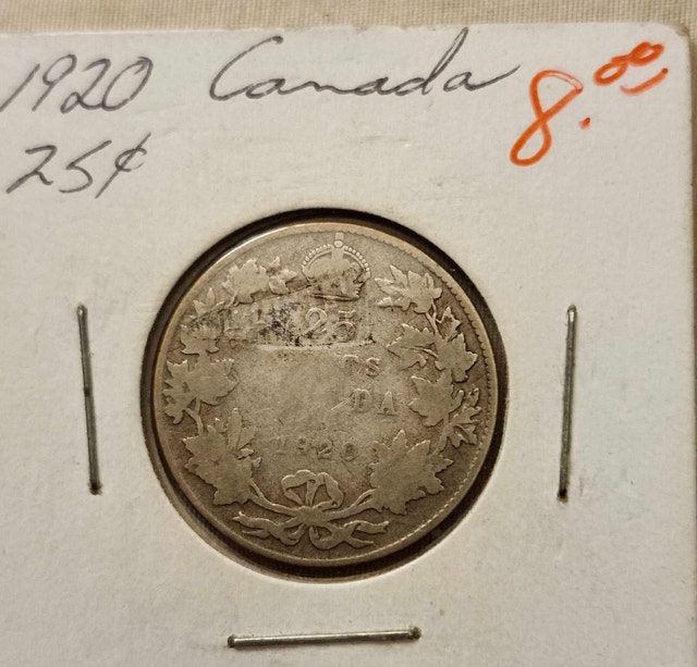 1920 Silver Canada 25 Cents George V Coin, F-12/G-8 - photo 2