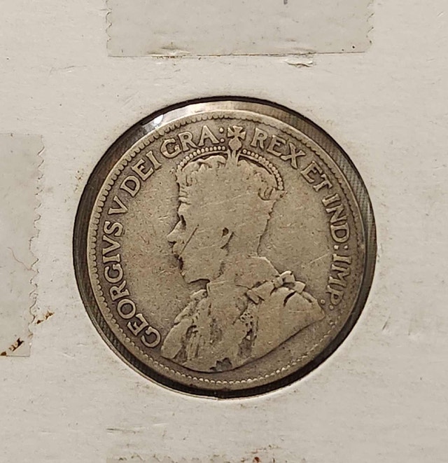 1913 George V, Silver (Sterling) Canadian 25 Cent Coin, ~VG-8 - photo 2