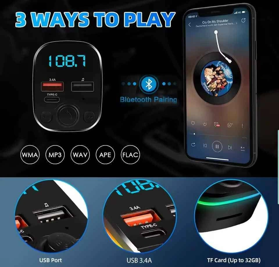 Car Charger FM Transmitter Bluetooth 5.0 PD Type-C Dual USB - photo 2