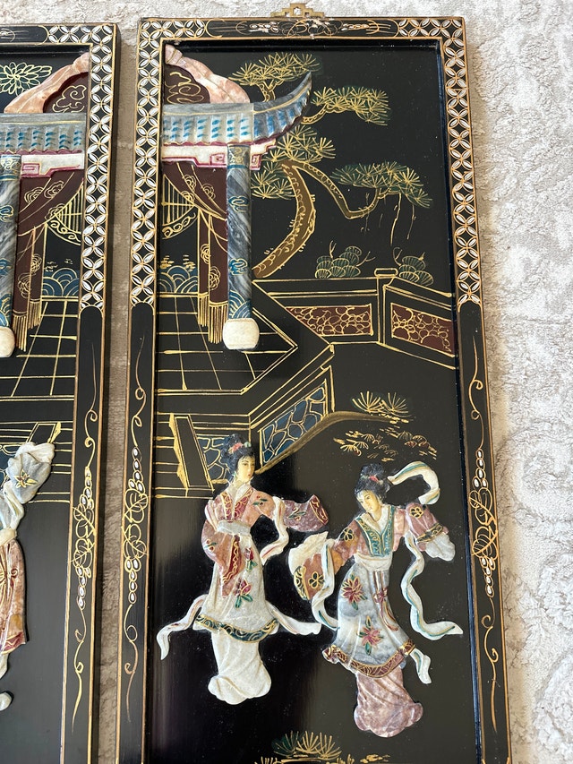 VTG Chinese black lacquer wall panels, mother-of-pearl, soapston - photo 4