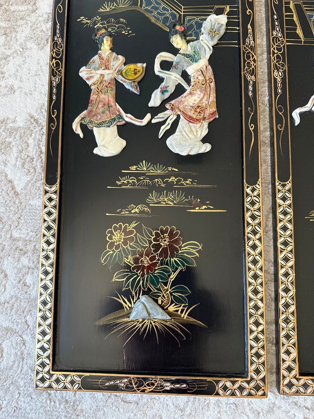 VTG Chinese black lacquer wall panels, mother-of-pearl, soapston - photo 5