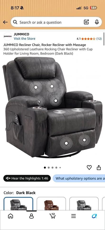 JUMMICO Rocker Recliner Chair with Massage