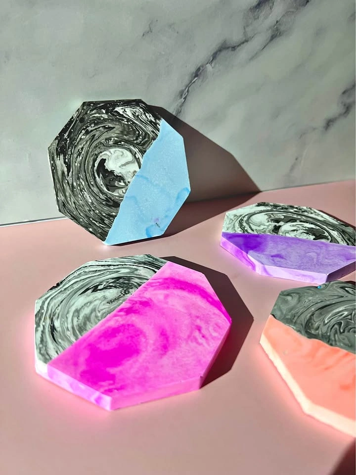 Handmade Marbled hexagon coaster set of 2