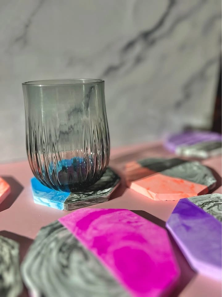 Handmade Marbled hexagon coaster set of 2 - photo 2