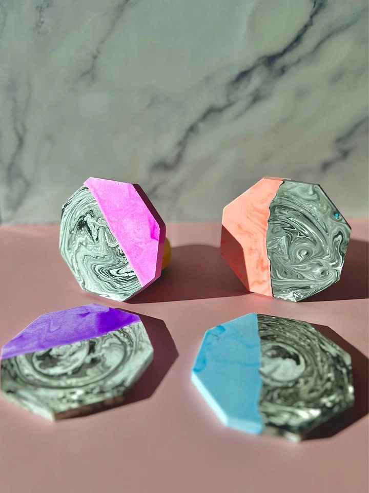 Handmade Marbled hexagon coaster set of 2 - photo 3