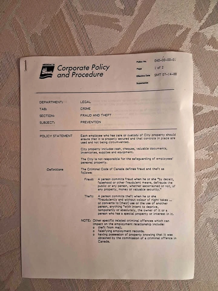 Vintage City of Mississauga Corporate Policy & Procedure Documen