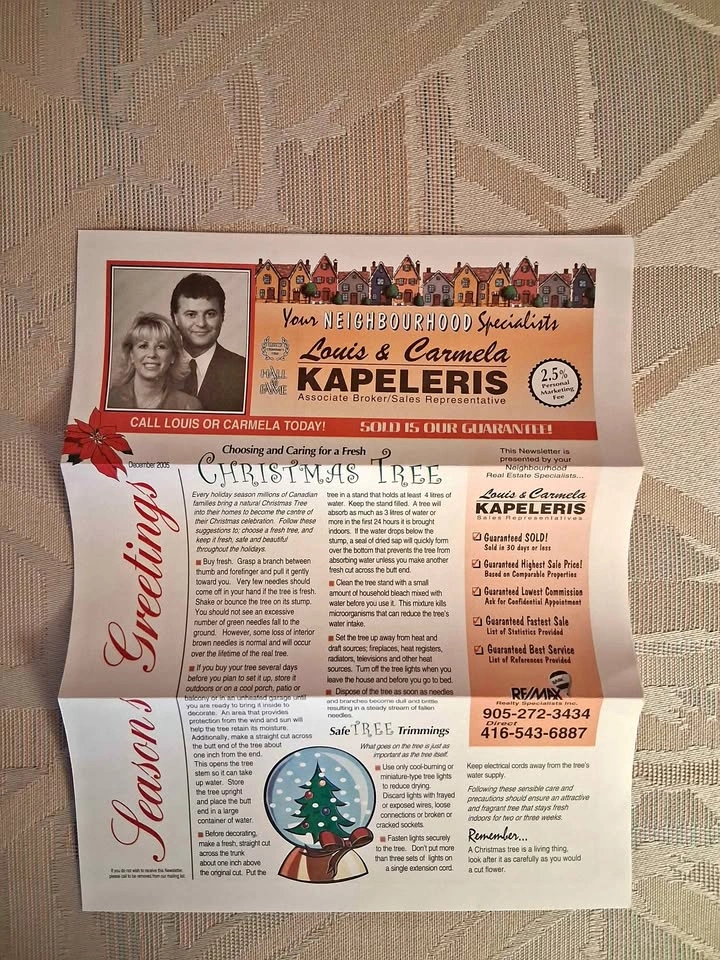 Vintage 2005 Louis & Carmela Kapeleris Real Estate Newsletter