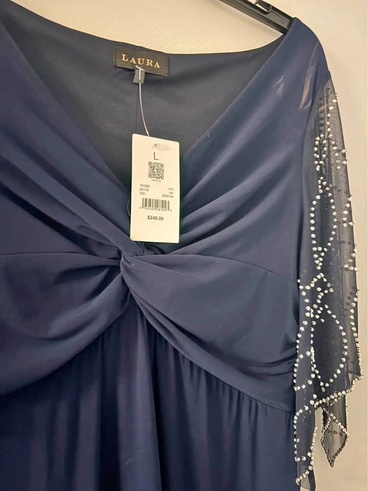 Laura Navy Blue Beaded Evening Gown