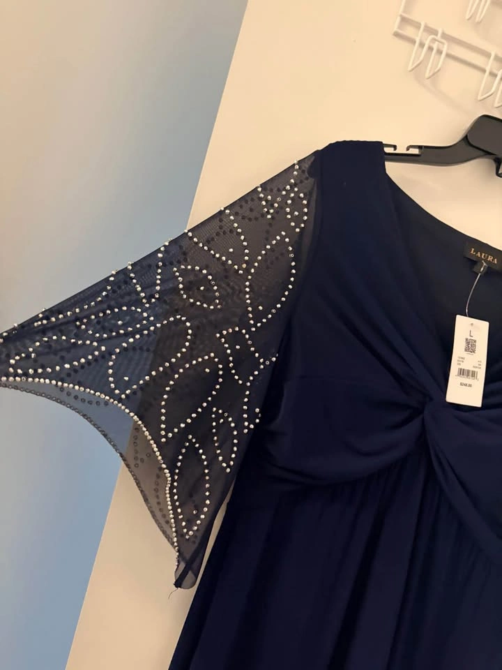 Laura Navy Blue Beaded Evening Gown - photo 3