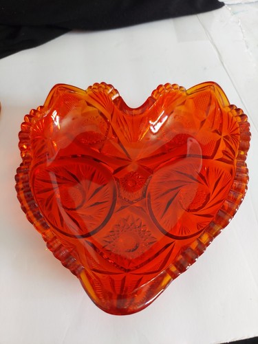 Vintage Moon And Stars Red/Orange Candy Compote And Pressed Glas - photo 2