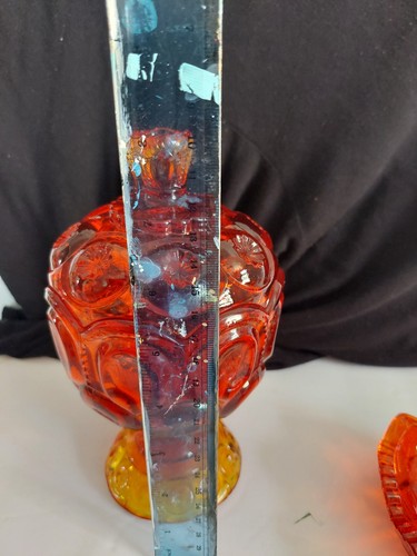 Vintage Moon And Stars Red/Orange Candy Compote And Pressed Glas - photo 3