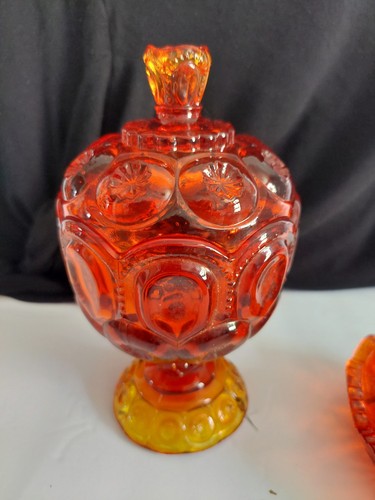 Vintage Moon And Stars Red/Orange Candy Compote And Pressed Glas - photo 5