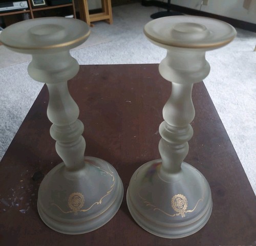 Vintage Pair Satin Glass Candle Holders