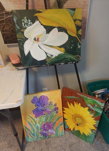 Original Magnolia Flower Acrylic Painting "Queen Of The South" - photo 3