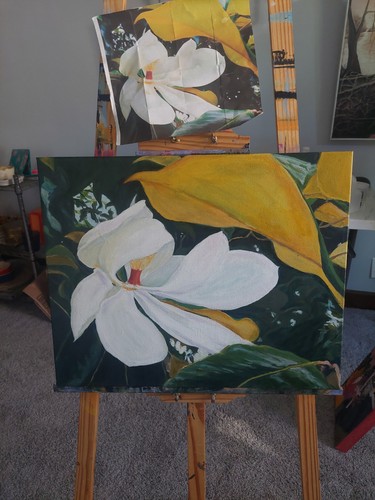 Original Magnolia Flower Acrylic Painting "Queen Of The South" - photo 5
