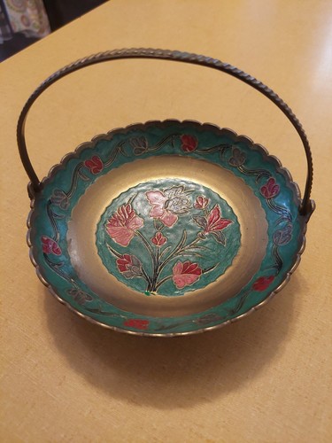 Vintage Kashmiri Painted Wooden Eggs & Enameled Brass Basket - photo 2