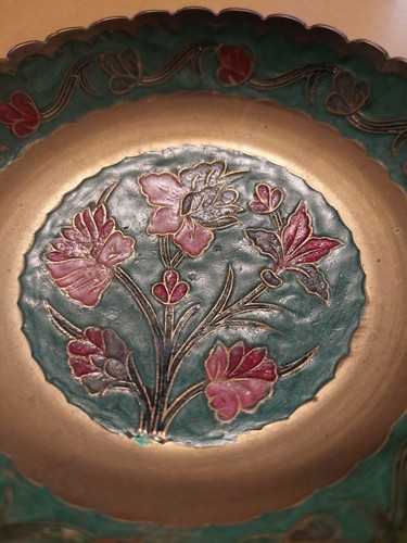 Vintage Kashmiri Painted Wooden Eggs & Enameled Brass Basket - photo 3