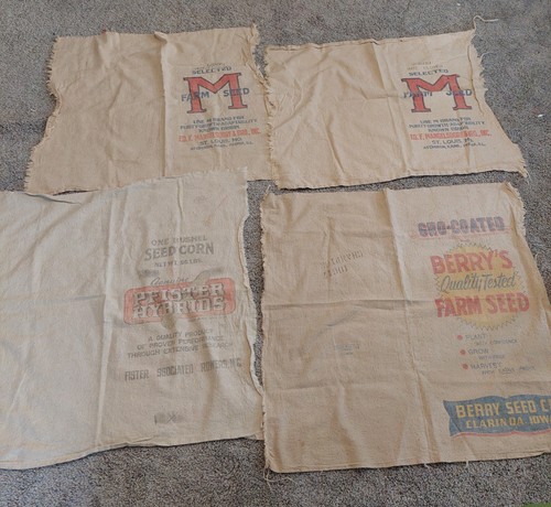 4 Feed Sack Squares, Vintage