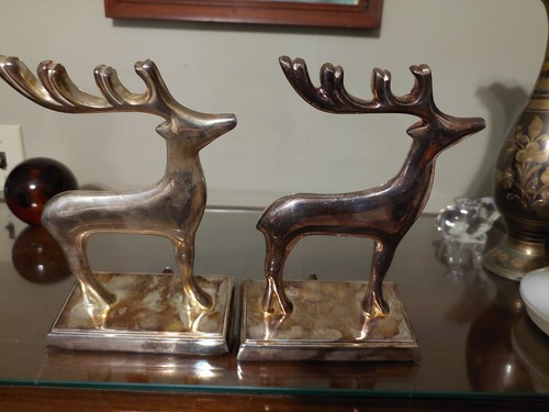 Pottery Barn Silver Plated Reindeer Stocking Shelf Hook Pair - photo 2