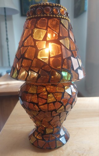 Sweet Amber Glass Mosaic Tea Light Lamp