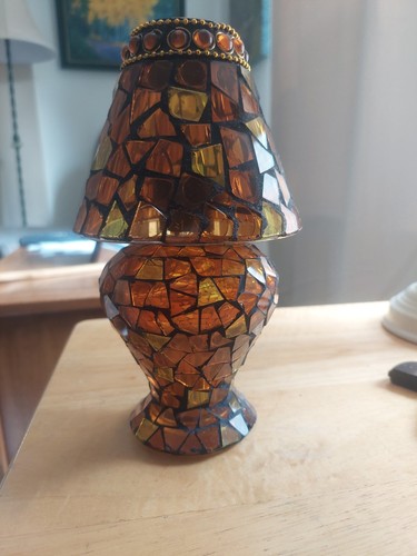 Sweet Amber Glass Mosaic Tea Light Lamp - photo 2