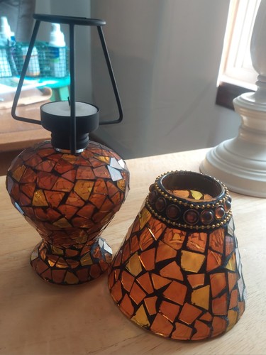 Sweet Amber Glass Mosaic Tea Light Lamp - photo 3