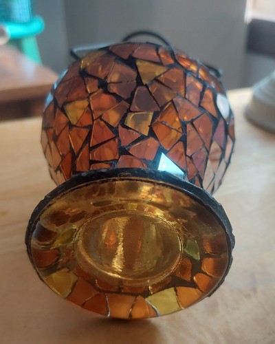 Sweet Amber Glass Mosaic Tea Light Lamp - photo 4