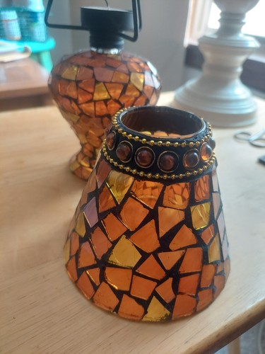 Sweet Amber Glass Mosaic Tea Light Lamp - photo 5