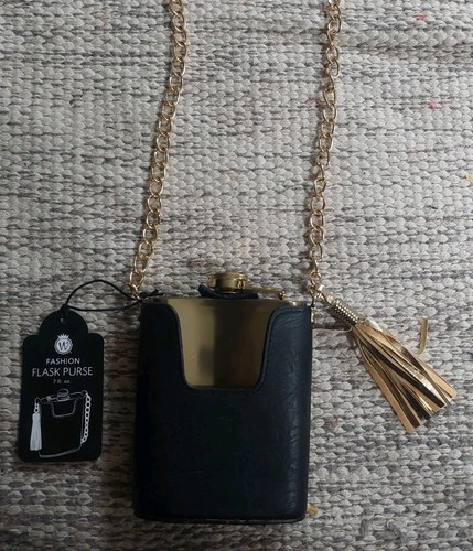 Ladies Luxurious Gold Metal Flask In Purse Case NWT