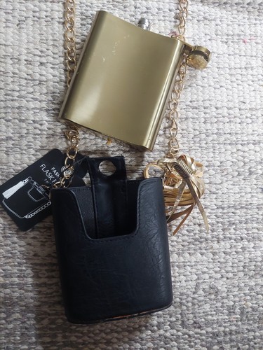 Ladies Luxurious Gold Metal Flask In Purse Case NWT - photo 2