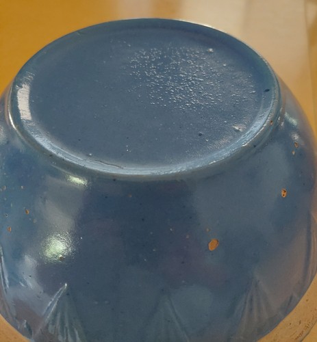 Antique Ruckels Salt Glazed Blue Pottery Bowl Picket Fence - photo 5