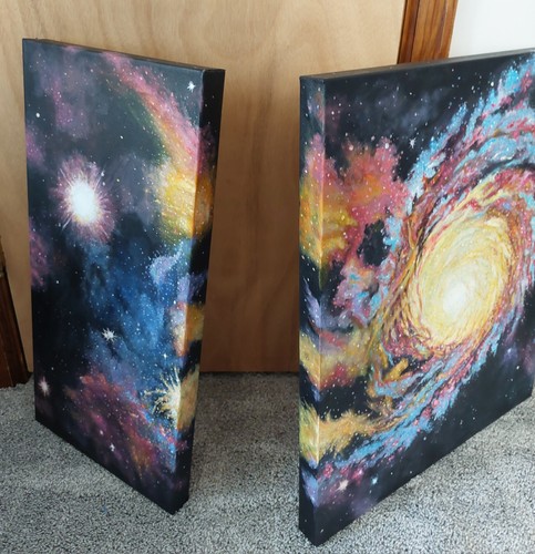 Galaxy Triptych Acrylic Painting On Canvas, Original OOAK - photo 3