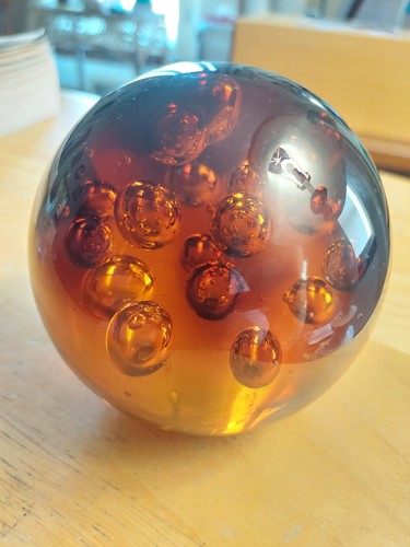 Gorgeous Amber Paperweight With Controlled Bubbles Inside