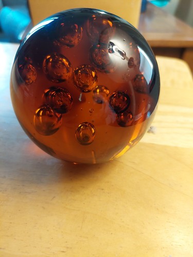 Gorgeous Amber Paperweight With Controlled Bubbles Inside - photo 5