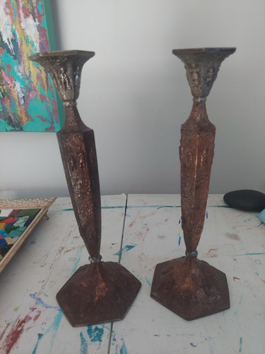 Antique Copper Dutch Tall Candlesticks